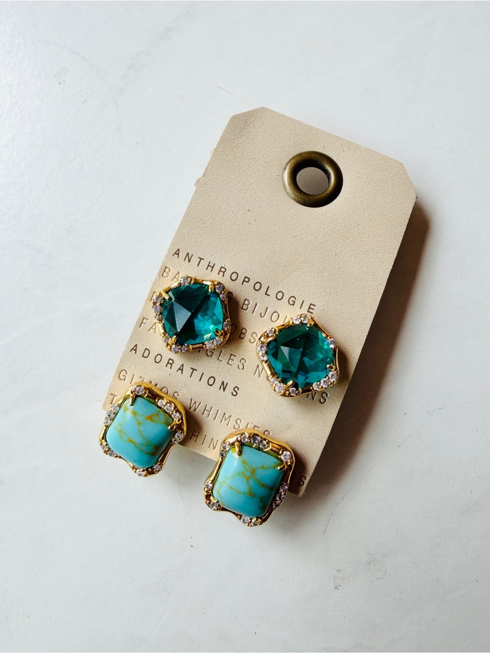 NWT Anthropologie Stone Post Earrings, Ser of 2, Teal & Turquoise Gemstone